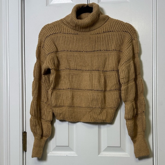 FCT With Love Sweaters - FCT With Love Camel Ribbed Knit Cropped Turtleneck Sweater Size Small